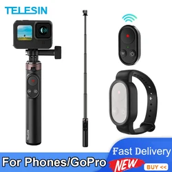 TELESIN Selfie Stick Extension Rod with Wireless Bluetooth Remote Control Monopod Tripod For Phones GoPro 10 9 8 Max