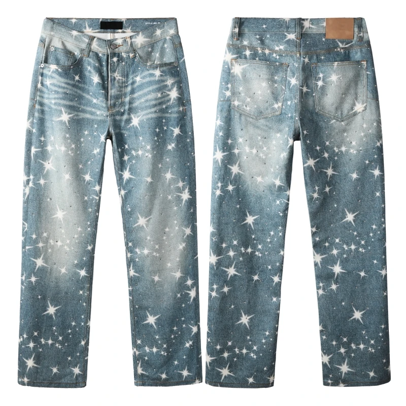 

Новые мешковатые джинсы с широкими штанинами и бриллиантами, мужская уличная одежда, модные свободные повседневные джинсы в стиле хип-хоп больших размеров, джинсовые брюки большого размера, брюки