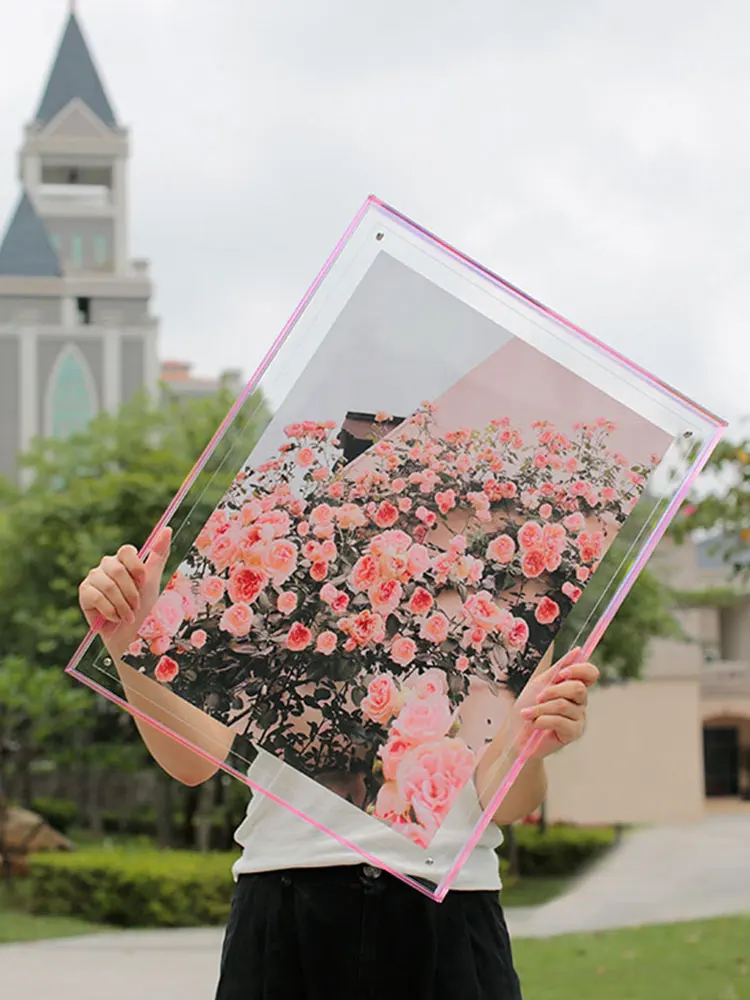 

Acrylic Picture Frame Pink Transparent Display Stand DIY Puzzle Decoration Wall Hanging Rectangle ape Home Decor Accories