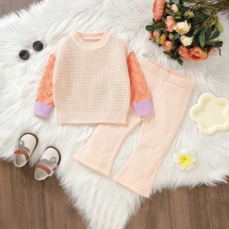 

Baby Clothes Sets Knit Newborn Girl Pullover +Pants Fashion Solid Warm Infant Long Sleeve Sweater +Trousers 2PCS Playsuit Winter