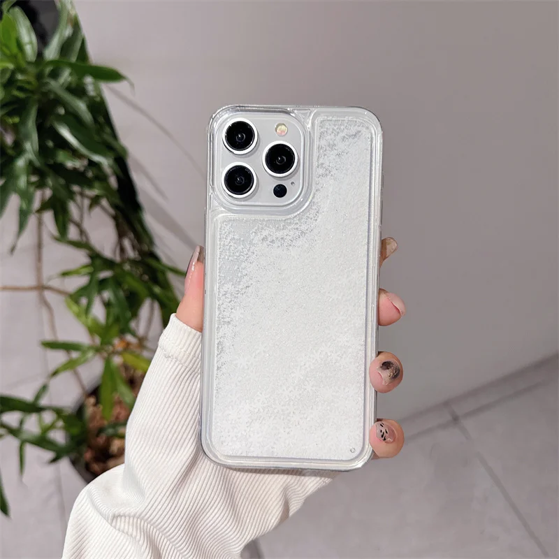 Simple Glitter Quicksand Case Cover for iPhone 15 14 16 Pro Max Sand Shines Phone Shell Soft Clear Dynamic Arena Funda Girl Hull