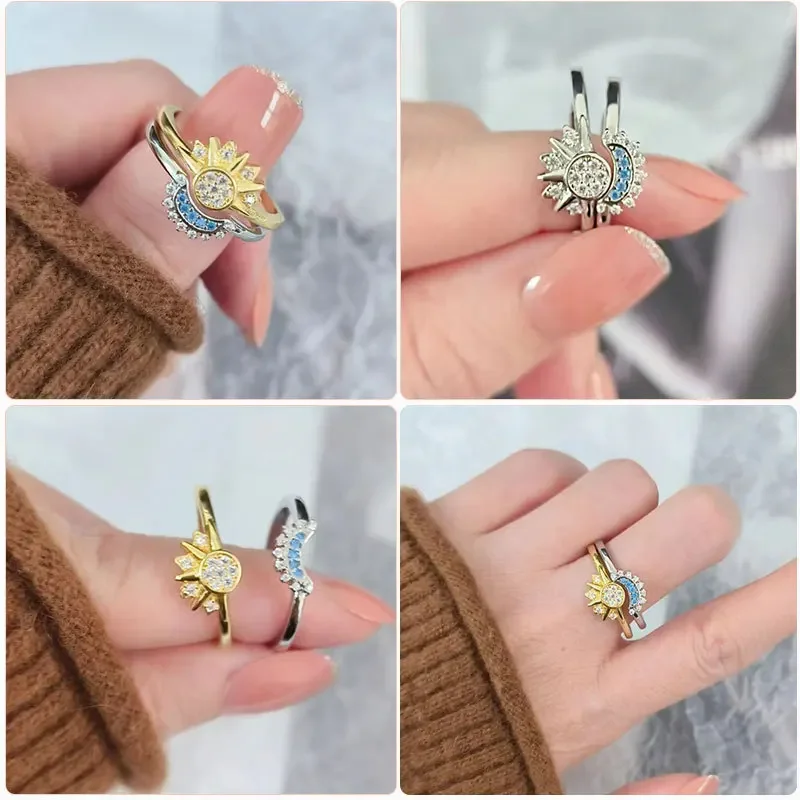 Fashion New Zircon Stone Moon Star Couple Two Piece Set Rings For Women Party Lovers Wedding Jewelry Accessories Custom Jewelry