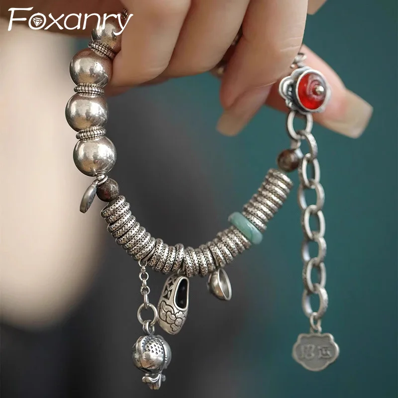 

Foxanry Silver Color Calabash Pendant Bracelets For Women Vintage New Chinese Style Ethnic Heavy Industry Birthday Jewelry Gifts