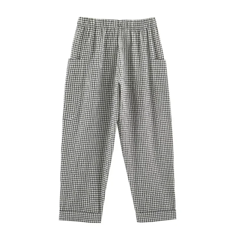 Smvp Women's Long Pants 2026 Autumn New Style Plaid Pattern with Large Pocket Decorative Casual Pants Personalized Fashion