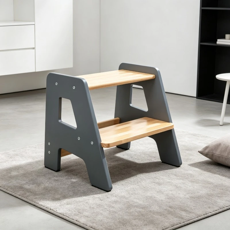 Solid Wood Step Stool Bench Stand Riser Trapezoid Non-Slip for Kids Bathroom Entryway Heavy Duty Eco Friendly Durable Pro Strong