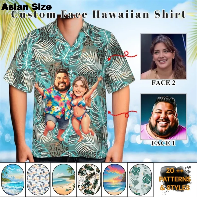 2025 Full Print Custom Photo Hawaii Shirts Couple Personalized Custom Face Unisex Hawaiian Beach Shirt Gift For Family Members