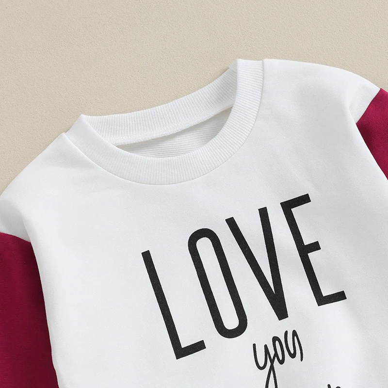 2Pcs Toddler Baby Boy Girl Clothes Love You Forever Sweatshirt Pullover Tops Solid Color Pants Set Infant Valentines Outfit