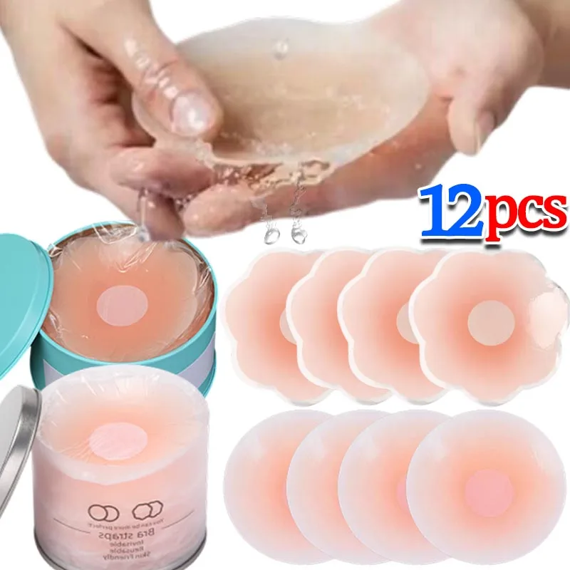 

2-12PCS Invisible Self Adhesive Chest Paste Reusable Sticker Breast Petal Strapless Lift Up Bra Pad Silicone Petal Nipple Cover