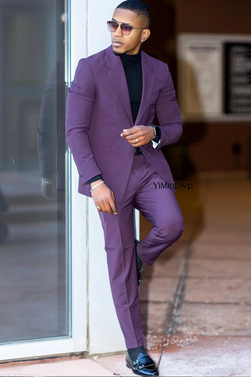 Trajes informales de 2 piezas para hombre, traje ajustado con solapa de muesca, esmoquin para banquete de boda y novio, conjunto de trajes de negocios (chaqueta + pantalones)