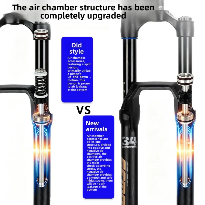 SEMAT bicycle front fork positive and negative dual chambers 150mm stroke quick release suspension damping pneumatic front fork