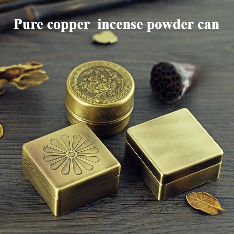 Pure Copper Portable Mini Incense Powder Round Box  House Office Eligious Supplies Storage Incense Powder/indoor Decoration