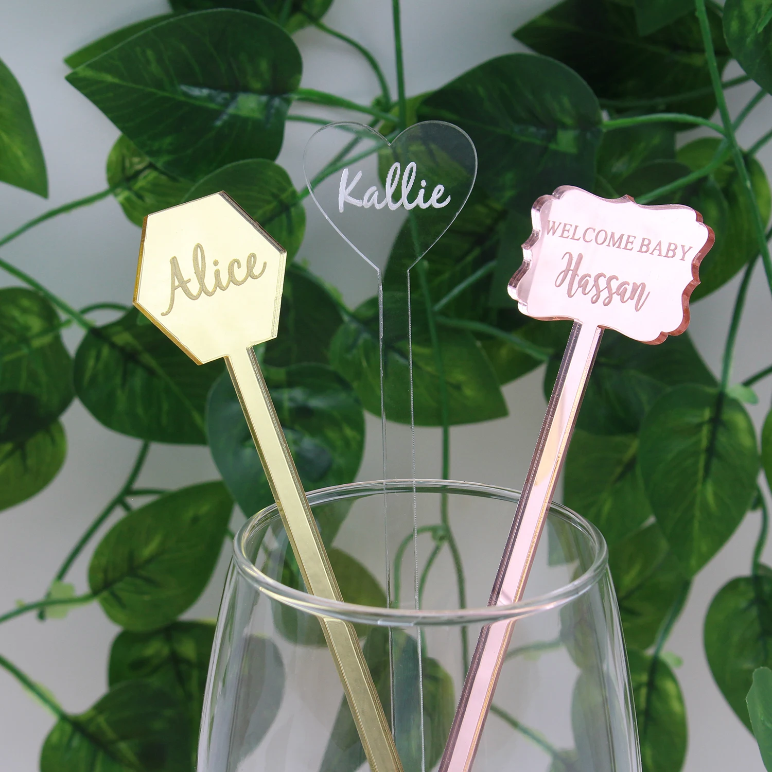 

30*Personalized Gold Acrylic Drink Stirrers Wedding Favors Birthday Party Decor Cocktail Stirrers Baby Shower Swizzle Decoration