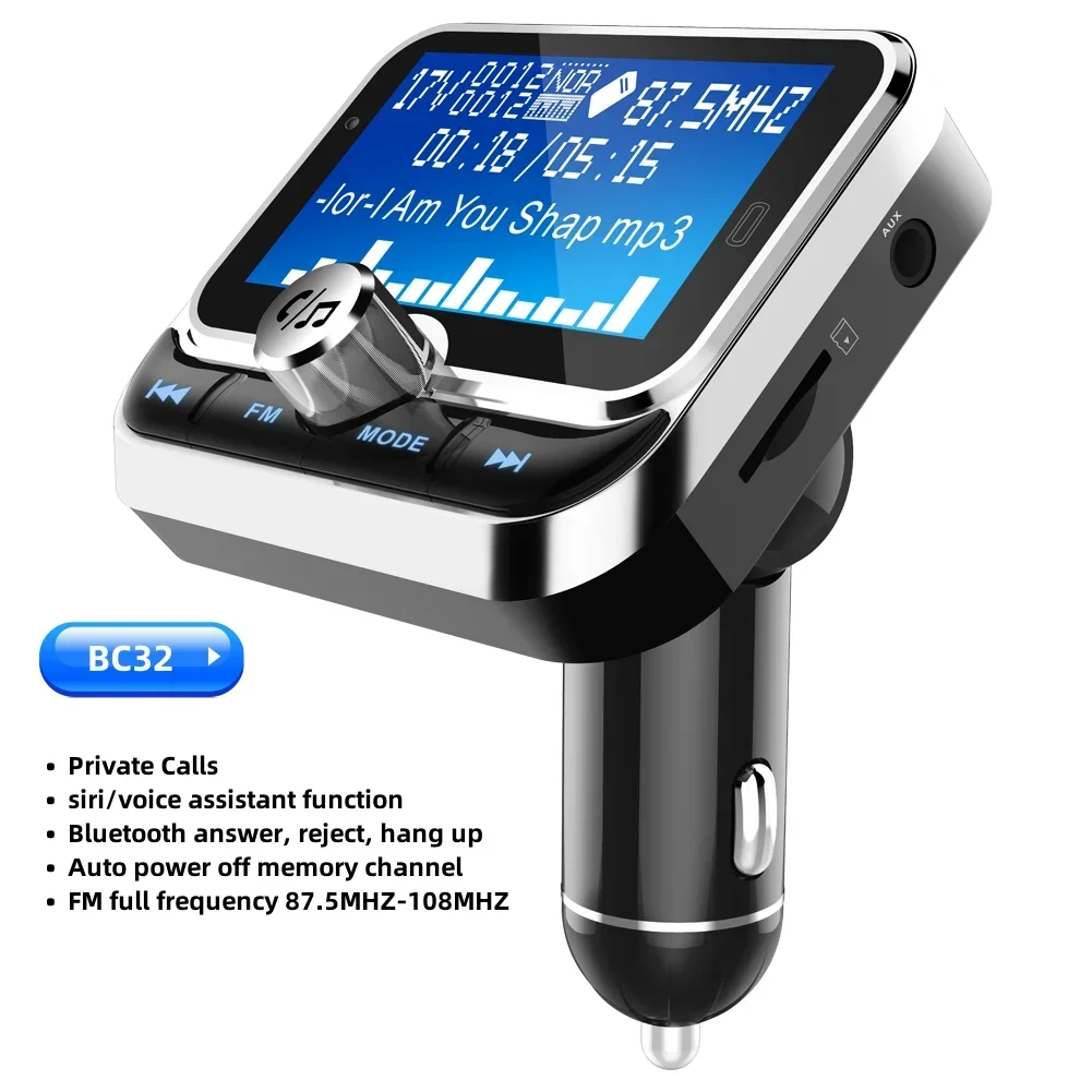 BC32 Car Bluetooth 1.8-inch dot matrix screen car Bluetooth MP3 player phone hands-free car FM FM transmitter Audio Input/Output