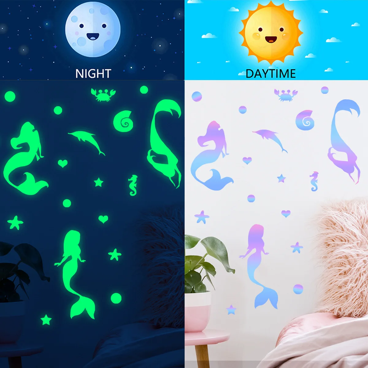 

30*20cm Luminous Wall Stickers Mermaid Unicorn Butterfly Colorful Wall Stickers Background Wall Home Decoration Wall Stickers