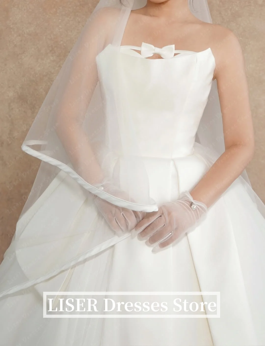 Liser Strapless Bow Sweet Korea Wedding Dresses Satin Silk A-Line Long Bridal Dresses Photo Shoot Elegant Customized 결혼식 드레스