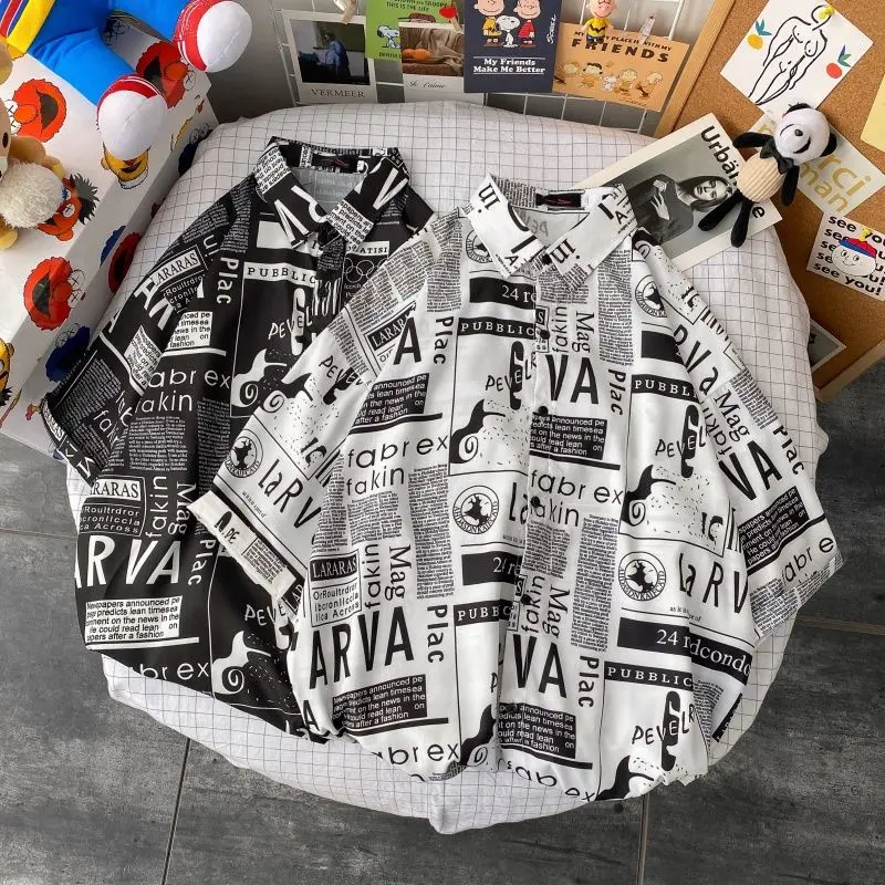 

Cartoon Embroidery Design Short Sleeve Casual Shirt Men's Beach Thin Versatile Breathable Lightweight Five Button Shirt