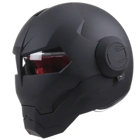 Casco completo de motocicleta Retro Iron Man, casco abatible fresco con personalidad negra brillante para hombre, Capacete Moto