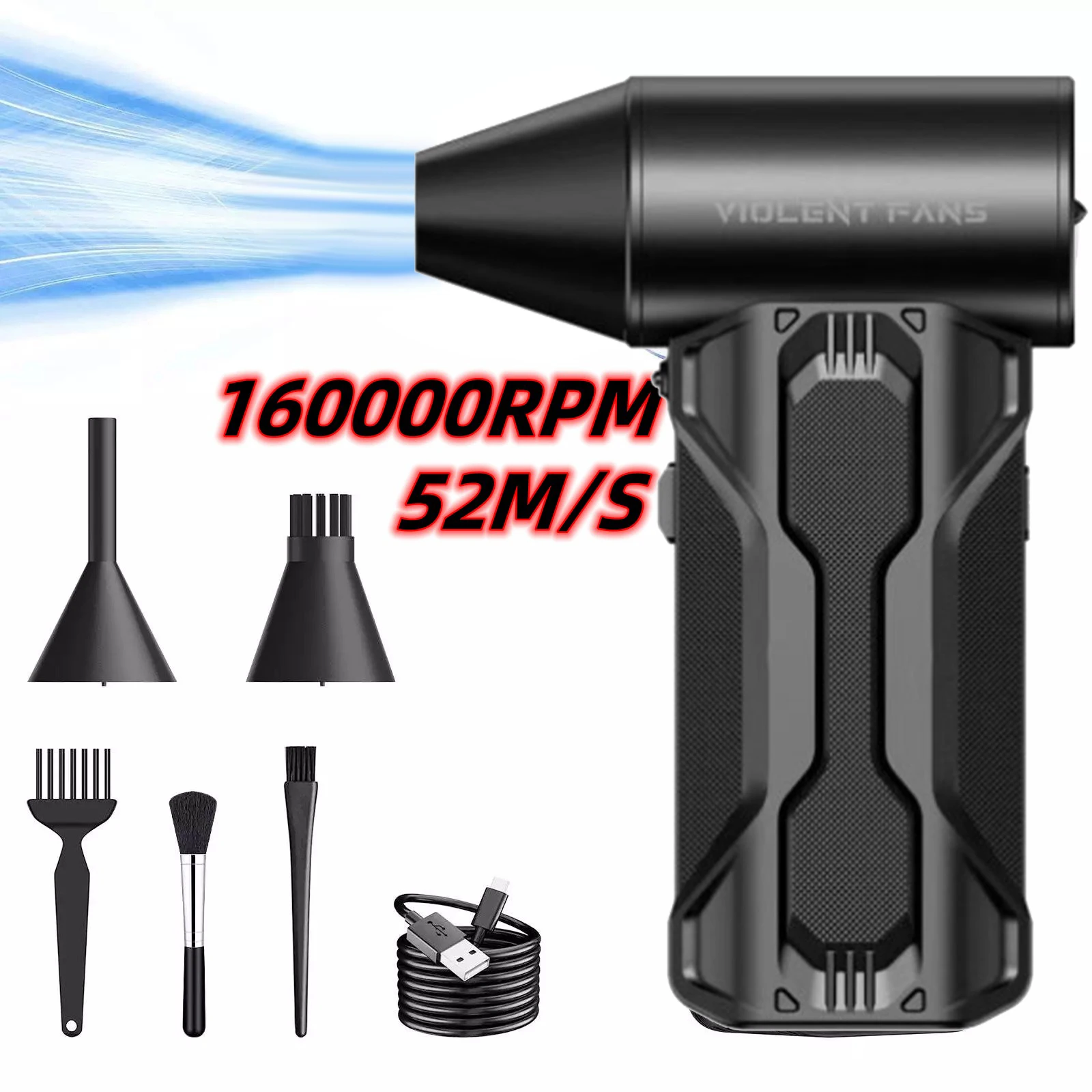 Mini Turbo Jet Fan 160,000 RPM Brushless Motor Powerful Airflow Violent Hair Dryer USB Rechargeable Dusting Tool Vacuuming Kit