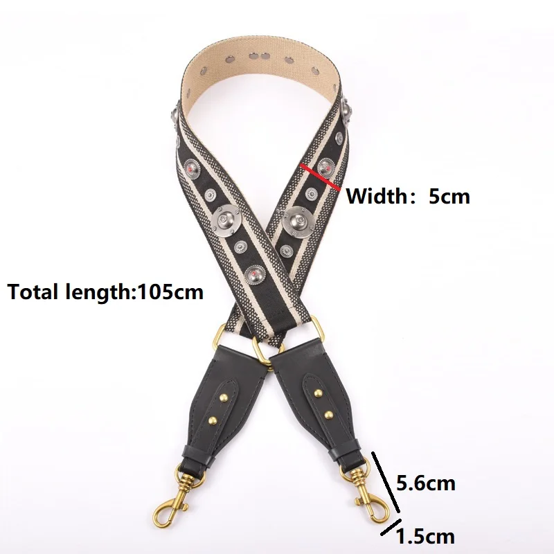 Vintage Rivet Width Shoulder Strap Leather Bag Part Accessories Apply To Saddle Bag Canvas Stripes Belt Shoulder Strap 105cm