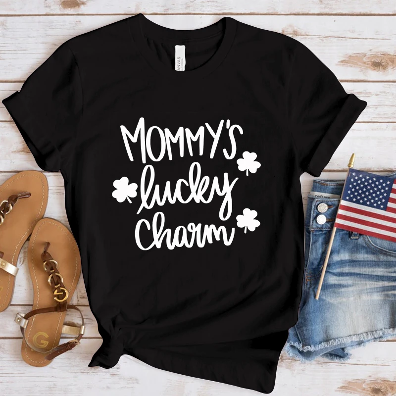 Hot St. Patrick'S Day Mommy'S Lucky Charm Print T-Shirt Summer Casual Loose T Shirt Women Men Harajuku Shirts