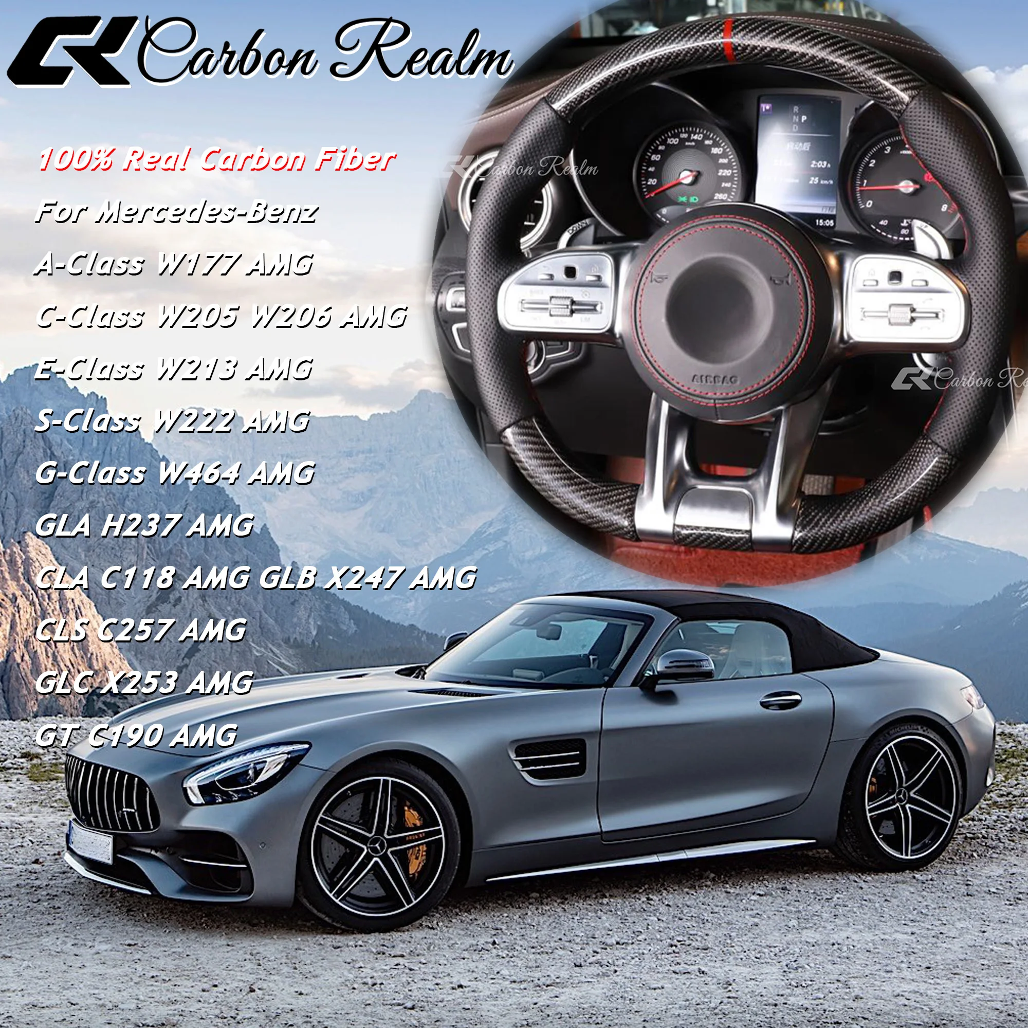 

Real Carbon Fiber Steering Wheel For Mercedes Benz AMG GT C63 S63 C300 C260 SL63 CLA45 G63 W211 W205 W213 W219 A45 GLE GLS 2019+