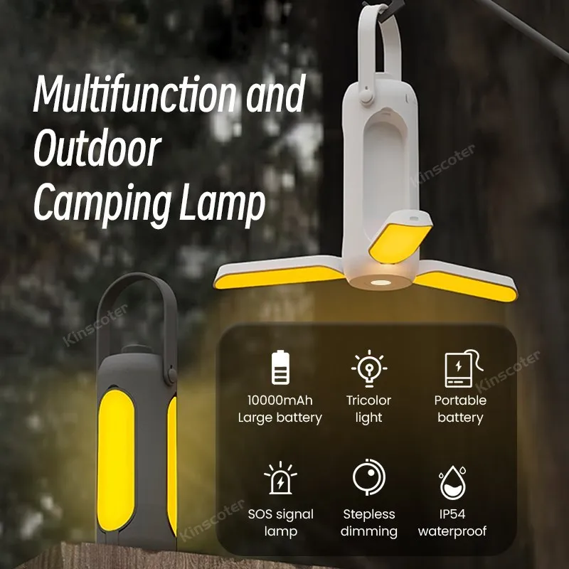 Tent Light LED Camping Lamp10000mAh Dimmable Outdoor Lighting Flashlight Battery Emergency Lantern 3 Color Temperature SOS Mode