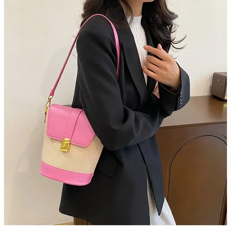 

2025 Light Luxury Niche Patchwork Bucket Bag - Vegan Leather Artisan Crafted Adjustable Crossbody Women's Versatile Style