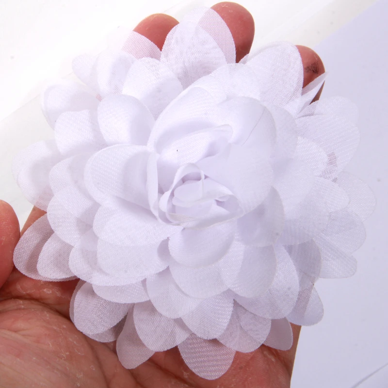 10Pcs 10cm Chiffon Fabric Flowers for Baby Girls Hair Accessories Headbands Wedding Invitation Dress Hat Decoration No Clip