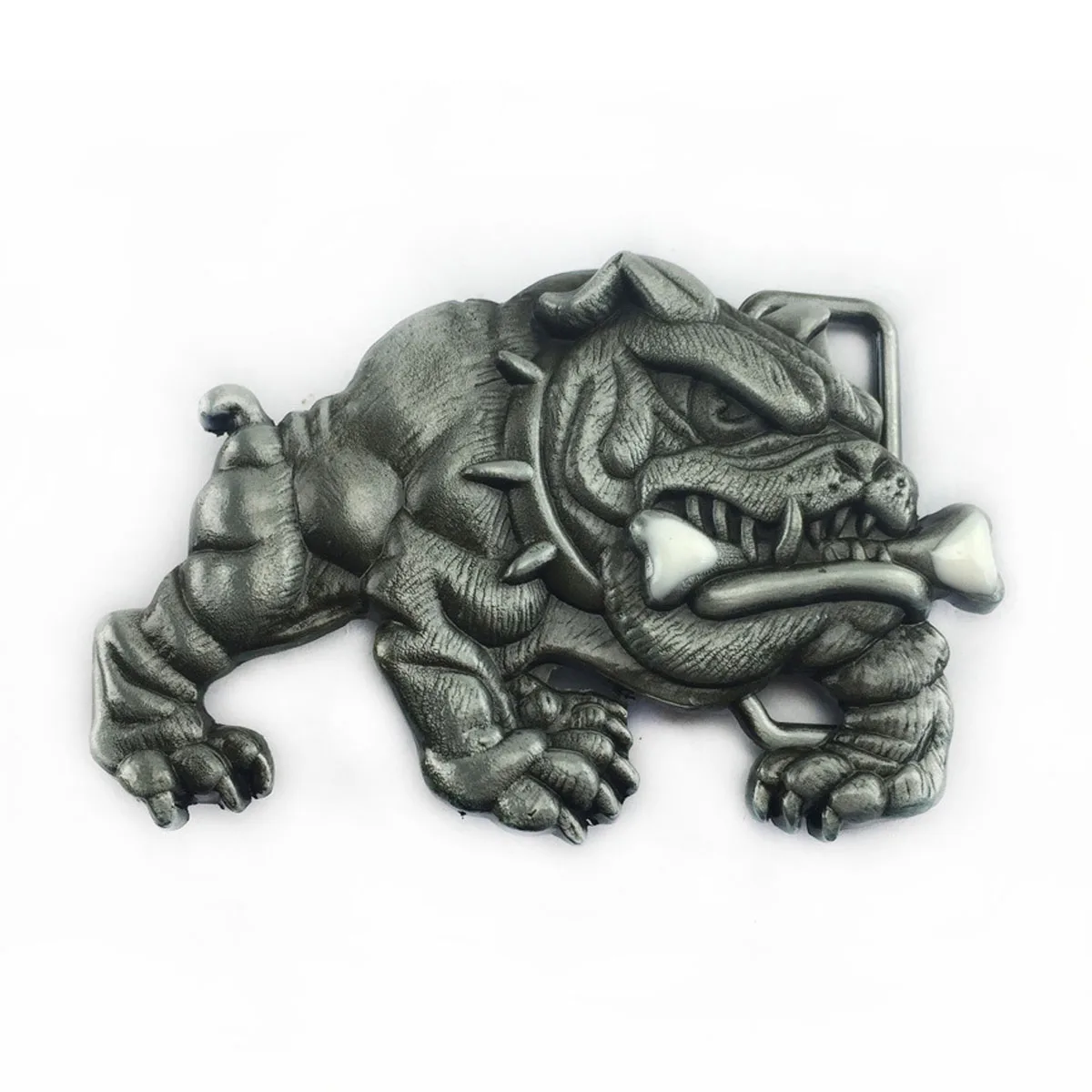 Retro 3D Angry Bulldog Belt Buckle Spiked Collar Dog Bite Bone Zinc Alloy Western Biker Punk Mens Belt Buckles Fit 4cm Strap