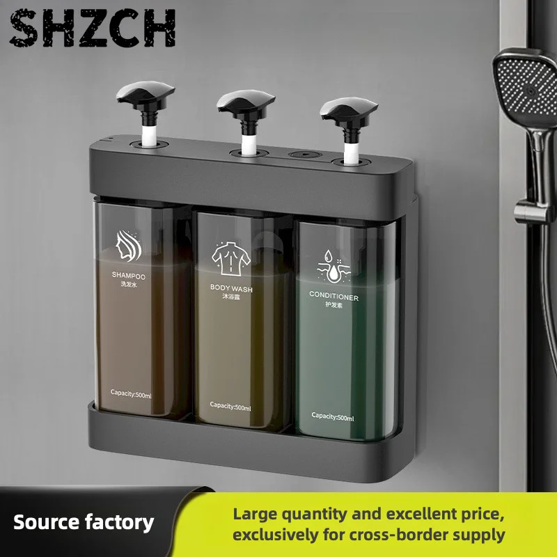 No Drilling Wall Mount Soap Dispenser, Refillable Pump Bottle for Shampoo Body Wash, Bathroom Kitchen Adhesive Organizer