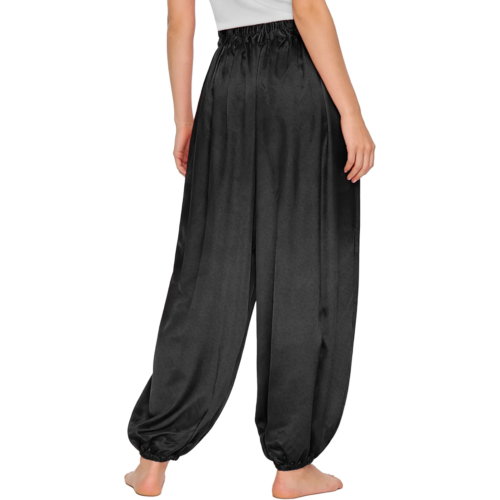 Damskie spodnie haremki z satyny ze sznurkiem w pasie, do tańca brzucha, arabskie, z motywem magicznej lampy, kostium na imprezę cosplay, luźne spodnie typu latarnia do tańca brzucha.