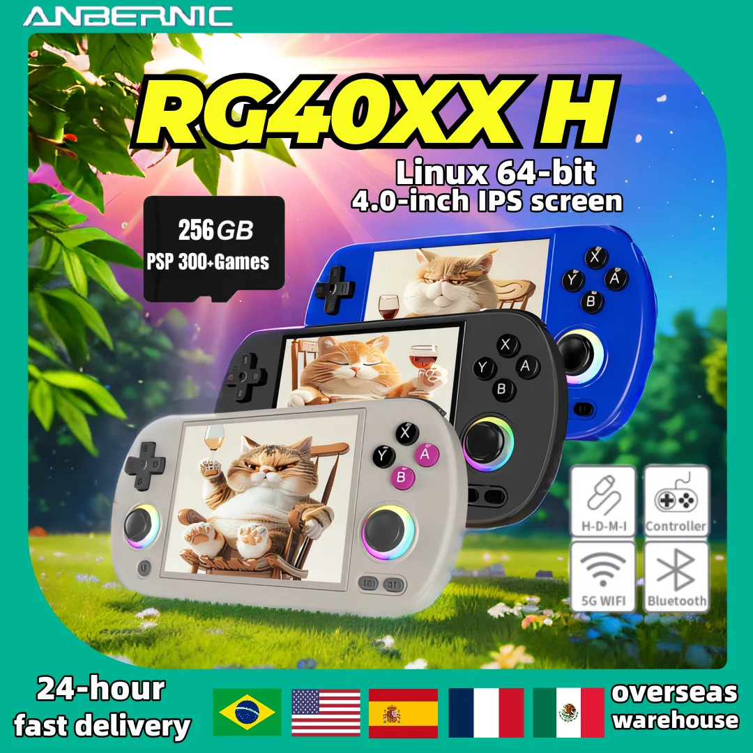 ANBERNIC RG40XX H Retro Handheld Game Console Video Player 4.0 inch IPS Screen 5G WiFi Bluetooth Joystick RGB Lighting 256G PSP