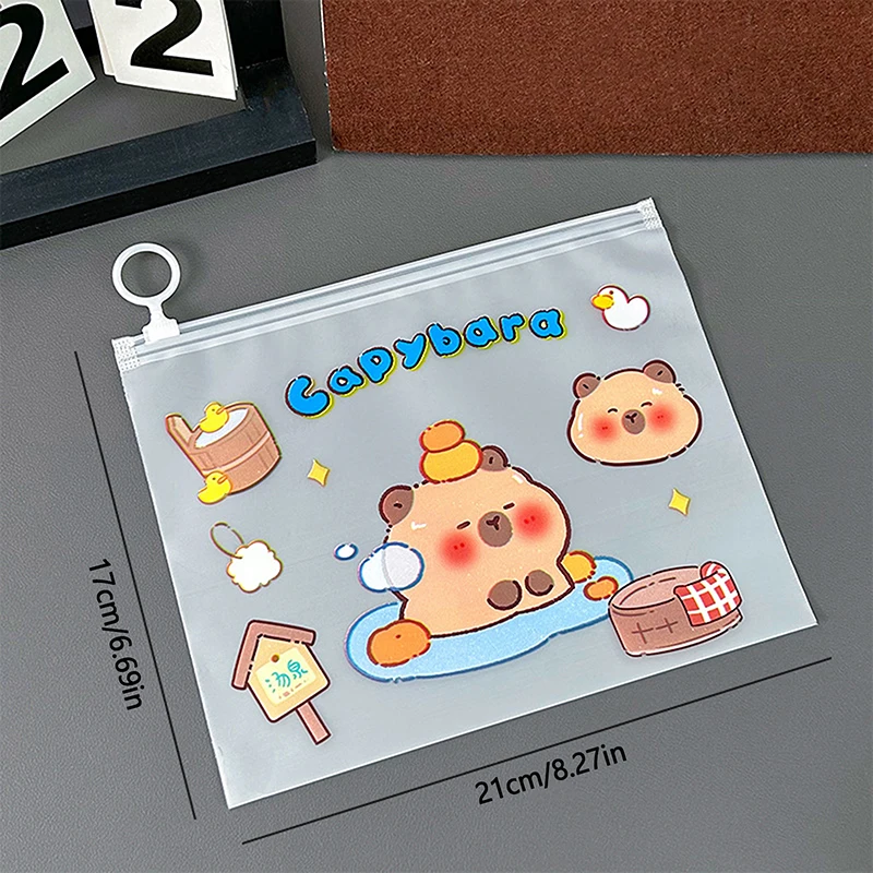 2 pçs/saco dos desenhos animados capivara pvc sacos de documentos bonito portátil à prova dwaterproof água mini sacos de armazenamento papelaria fone de ouvido organizador crianças presentes