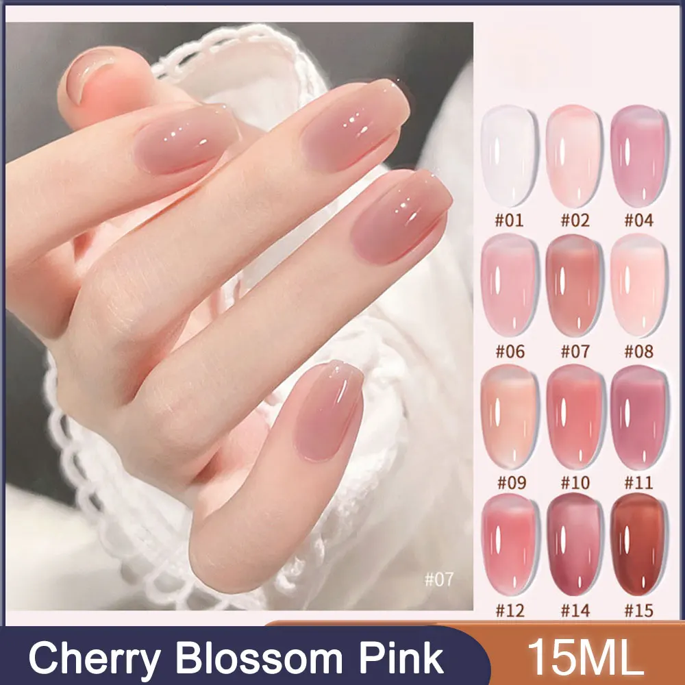 

Cherry Blossom Nake Pink Gel Nail Polish 15ml Ice Semi-transparent Jelly Nude Color Nail Gel Polish Soak Off UV LED Nail Varnish