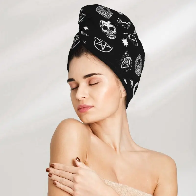 Black Witch Skull Moon Divination Coral velvet Dry Hair Towel Quick Drying Hair Cap Absorbent Shower Head Wrap Bathing Tools