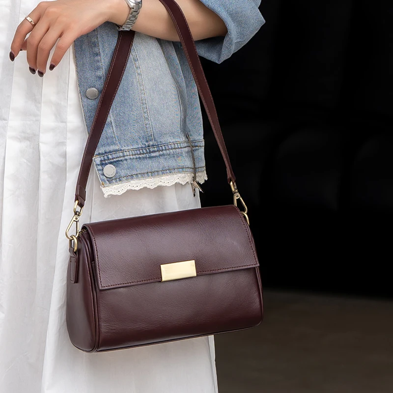 

Women's Cow Genuine Leather Classic Shoulder Bag Female Luxury Designer Cowhide Handbags Lady Soft Retro Crossbody Underarm Bags