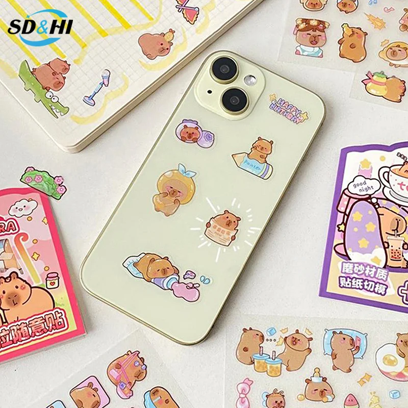 3Sheets Transparent Kawaii Anime Capybara Sticker Cartoon Waterproof Capybara DIY Handbook Decoration Children Stickers Gifts