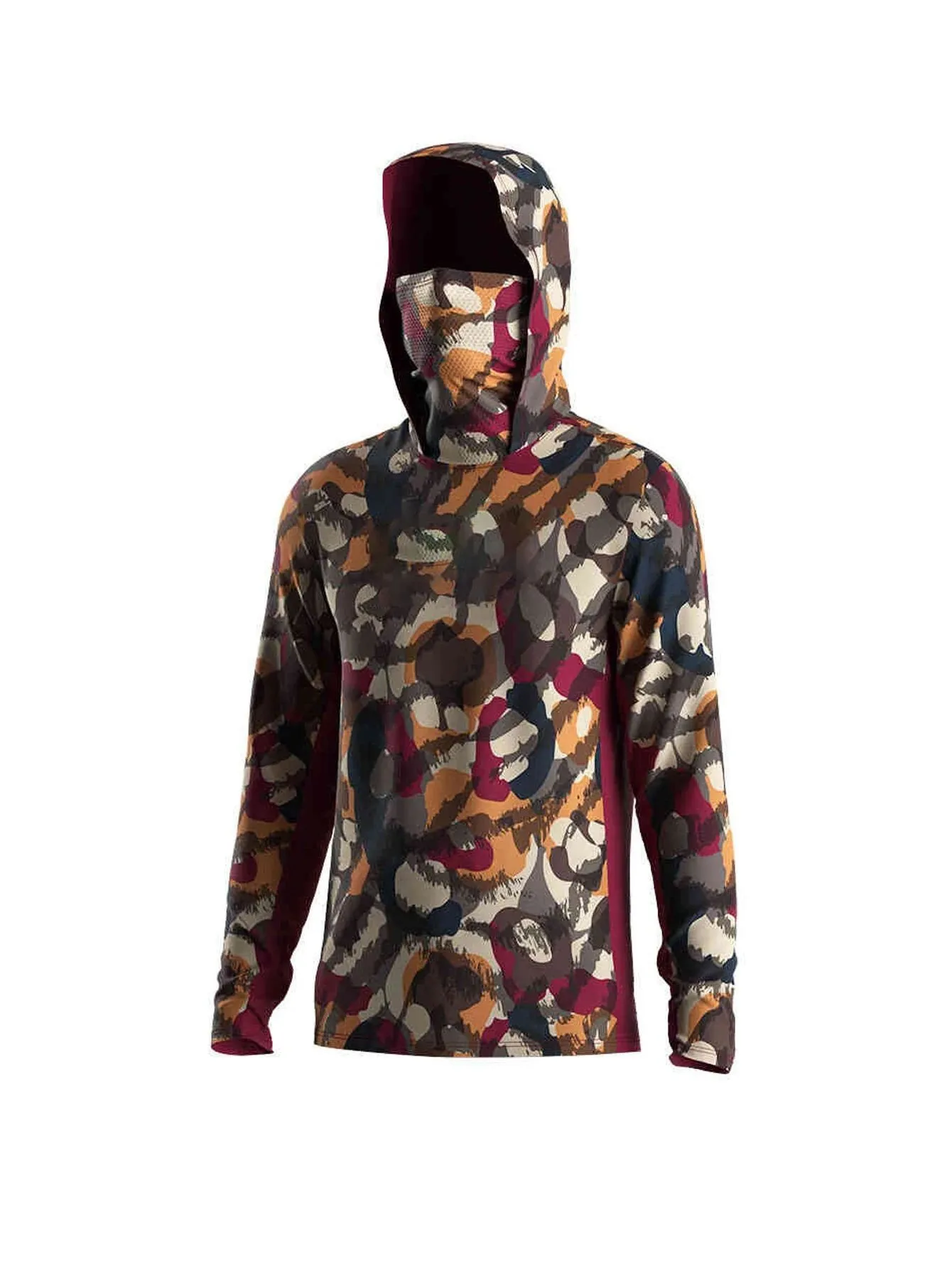 Outdoor Men Fishing Hooded Shirt   Protection Camouflage Spliced Built‑in Face Cover Quick‑Dry Breathable Long Sleeve Tops - view 3