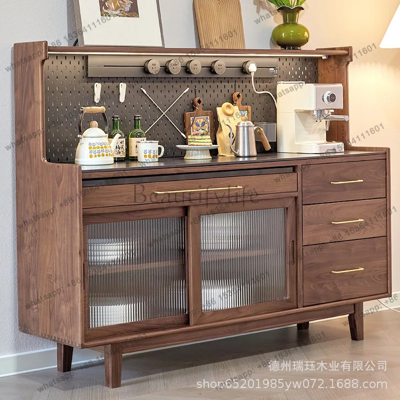 Factory Direct Sales Black Walnut Solid Wood Integrated Storage Slate Storage Japanese Wine Cabinet