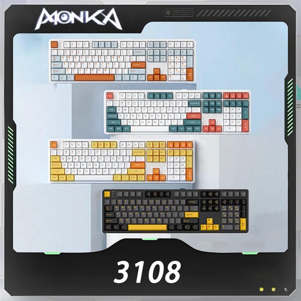 

Monka 3108 Mechanical Keyboard Tri Mode RGB Wireless Gaming Keyboard Hot Swap Gasket Low Delay Pc Gamer Accessories Office Gifts