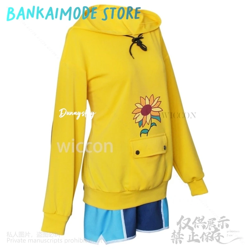 Ohto Ai Cosplay Wonder Egg Priority Anime اليابانية Kawaii الفتيات زي أصفر عباد الشمس هوديي السراويل السراويل أغطية الرأس هالوين