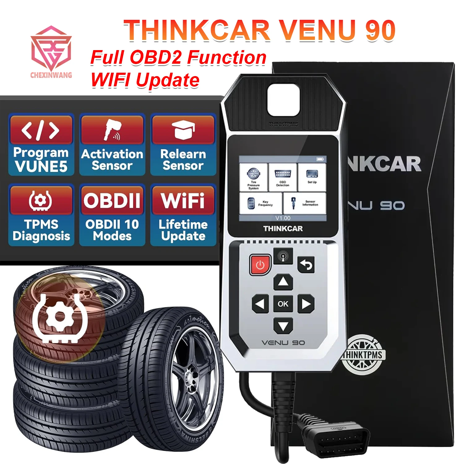 THINKCAR VENU 90 TPMS Life-time Free Update Full OBDII Function Car Diagnostic Tool Unlimited programing up to 12 sensors
