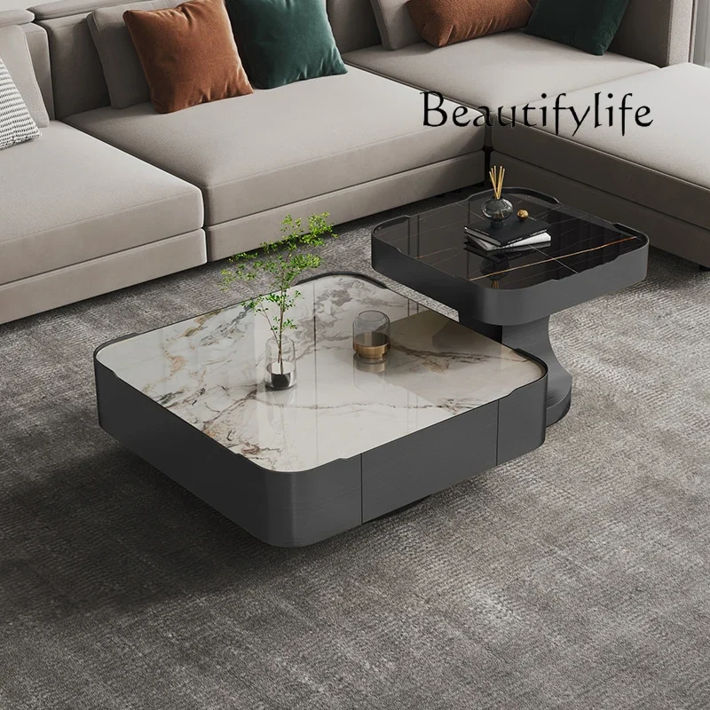 

Light Luxury Square Combination Stone Plate Coffee Table Small Apartment Living Room High-End Italian Marble Side Table