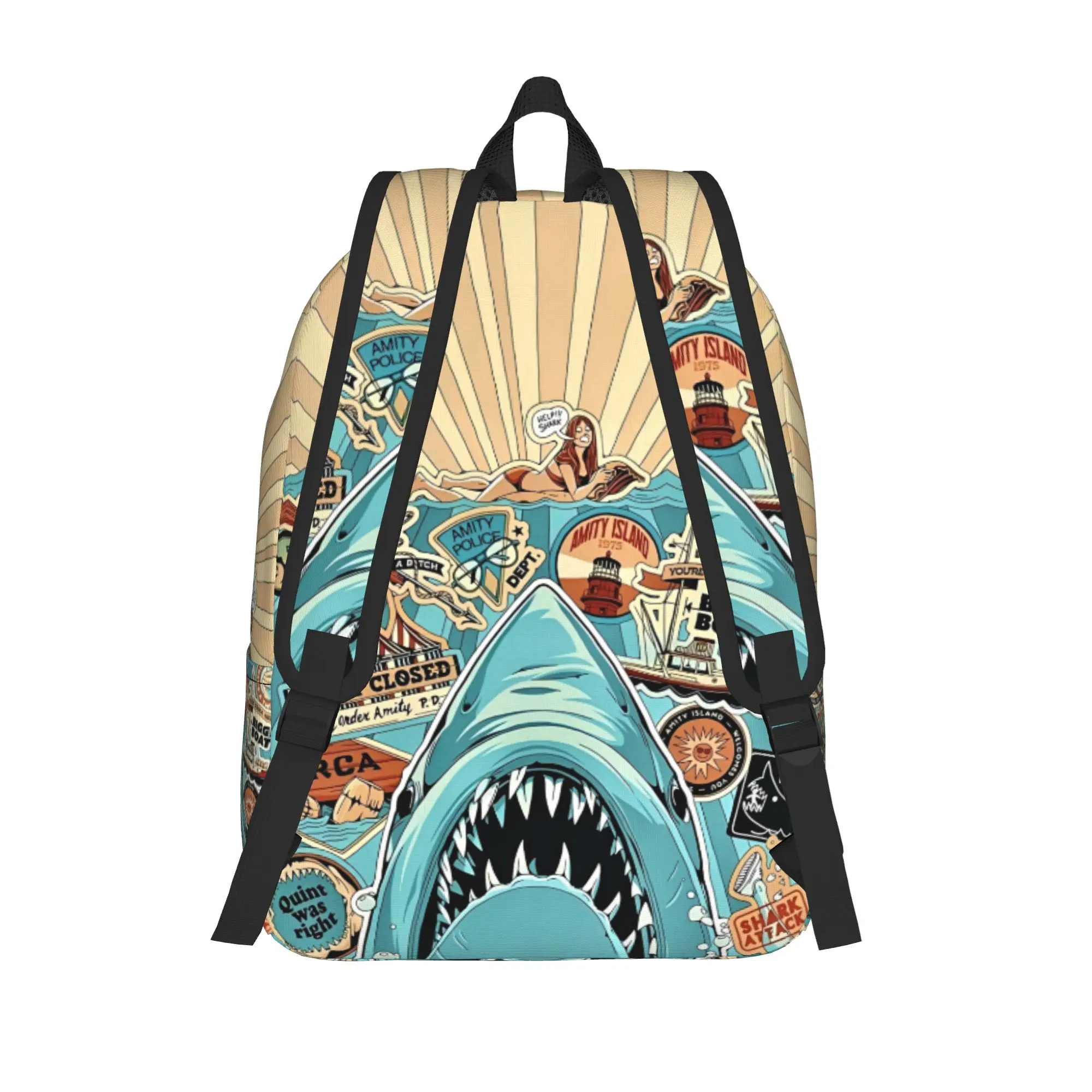 Jaw-Shark Classic Film Amity Island Backpack Men Women Teenage Student Hiking Travel Daypack Horror Laptop Shoulder Bag Outdoor