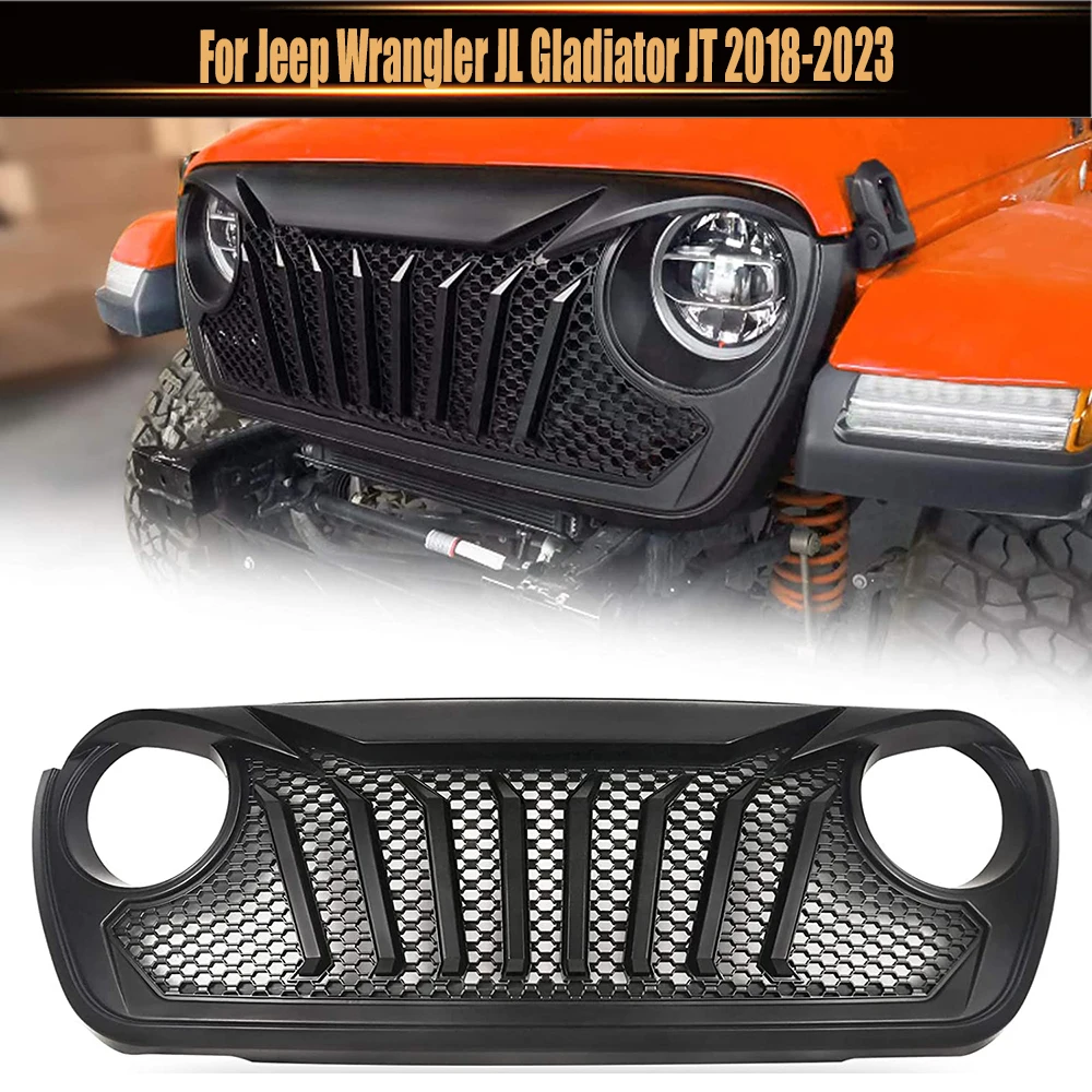 

For Jeep Wrangler JL Gladiator JT 2018-2023 Exterior Accessories Racing Grille Bumper Upper Grills Mesh Cover Wiht LED Light
