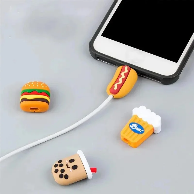 1/2pcs Cartoon Mini USB Cable Protector Data Line Cord PVC Winder Cover For IPhone Android Charging Cable Protective Case