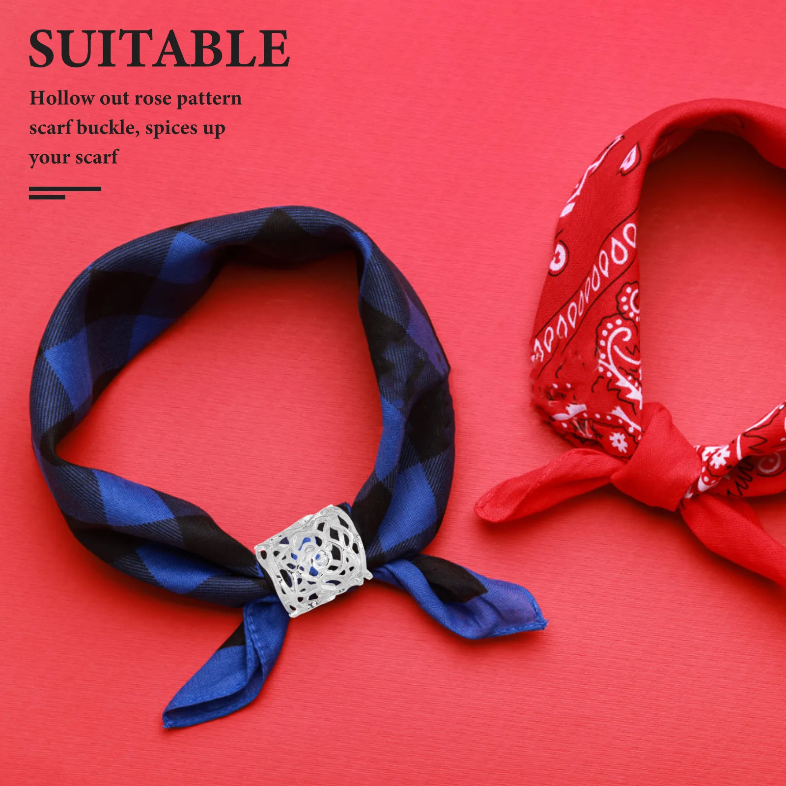 الجوف خارج روز وشاح مشبك الفضة لهجة تخريمية حلقة الشريحة أنبوب مجوهرات الإكسسوار للنساء وشاح الديكور كليب هدية #2