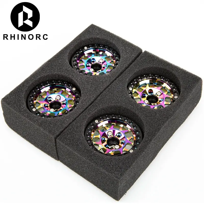 Rhino Aluminum 1.9 Inch Rainbow Beadlock Wheel Rim For 1/10 RC Crawler Car Axial SCX10 TRX4 TRX-6 4PCS