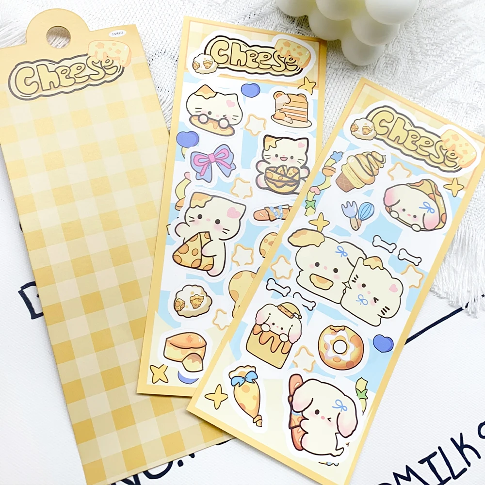 

2Sheets Cheese Cat & Dog PET Stickers Decals For Phone Notebook Luggage Skateboard Guitar DIY Aesthetic Stickers Creative Gifts