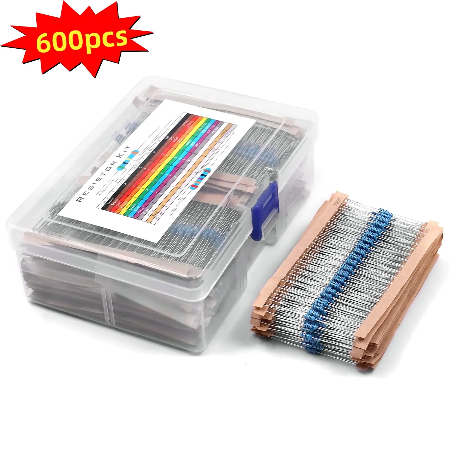 

600pcs 1% Resistor Set Resistance 1/4W Metal Film Resistors Kit 10Ohm ~1M Ohm 30Values Electronic Components Kit